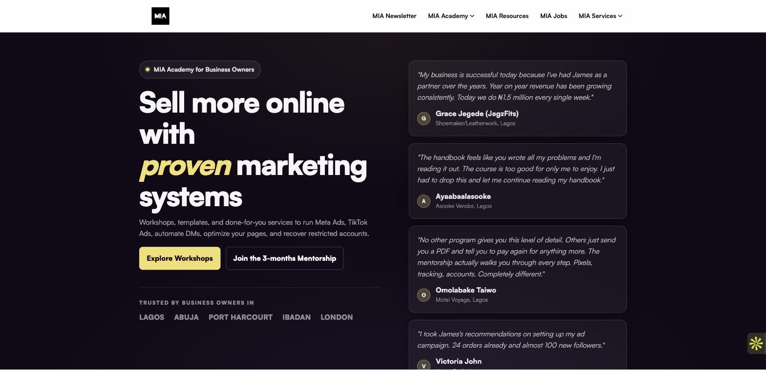 MIA Academy for Business Owners, the public page for MIA Business