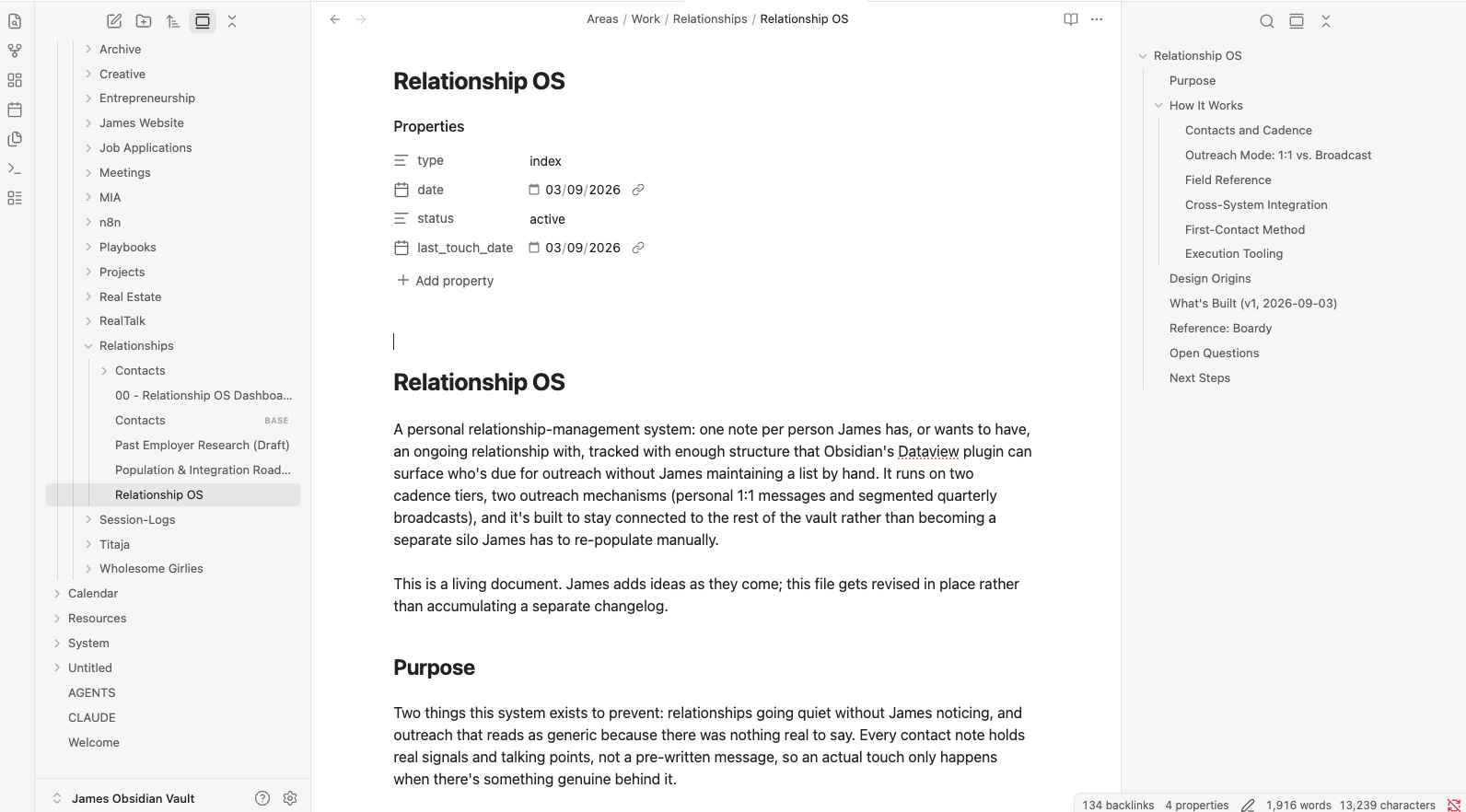 Relationship OS design document open in Obsidian